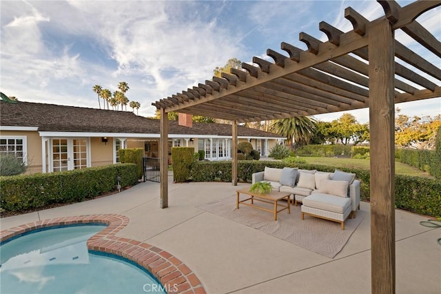 view of patio / terrace with an outdoor hangout area and a pergola