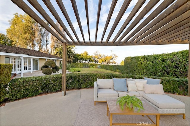 view of patio with an outdoor hangout area and a pergola