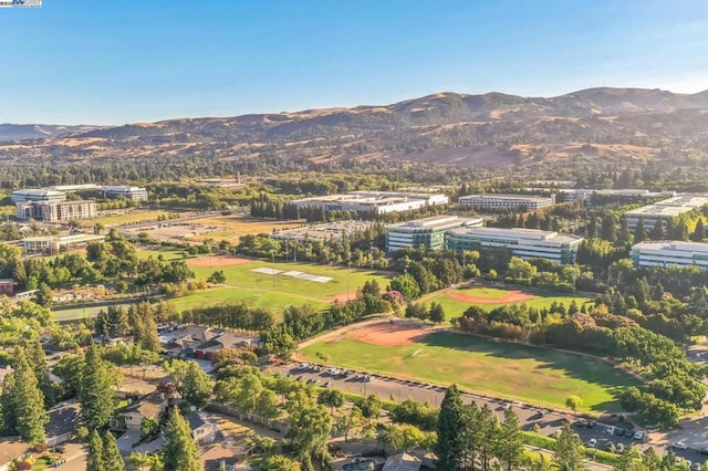 drone / aerial view featuring a mountain view