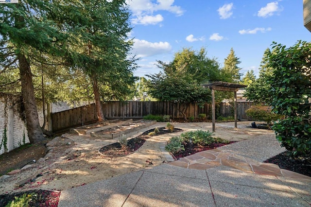 view of yard featuring a pergola and a patio area