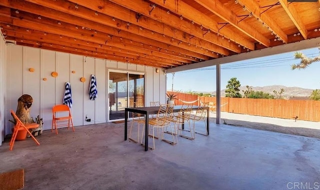 view of patio featuring a mountain view