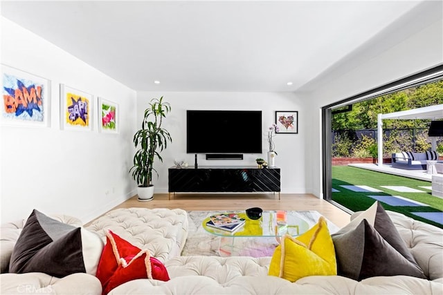 living room featuring light wood-type flooring