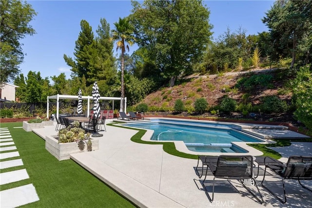 view of pool with a patio and a pergola