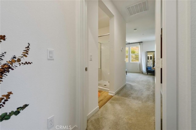 corridor with light colored carpet