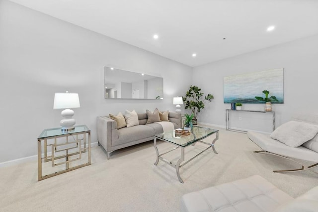 living room featuring light colored carpet