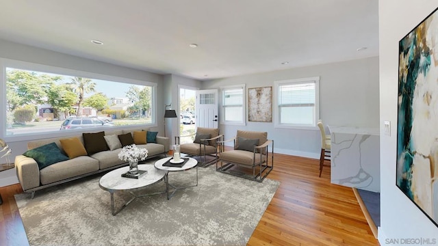 living room featuring light wood-type flooring