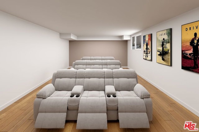 cinema featuring hardwood / wood-style flooring