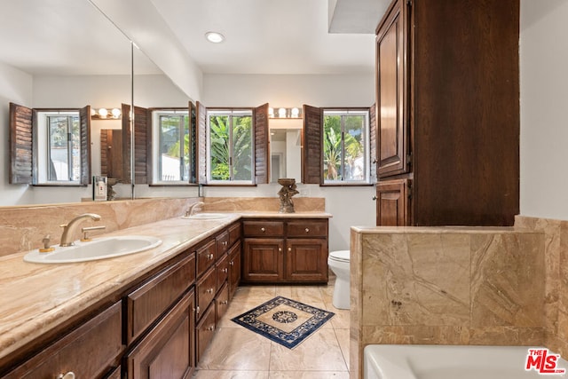 bathroom with vanity, a tub, and toilet