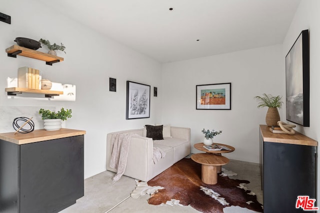 sitting room featuring concrete flooring