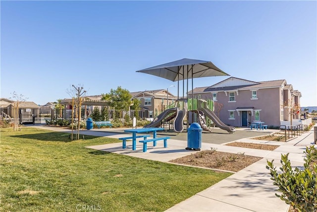 view of play area featuring a yard