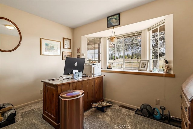 home office featuring dark carpet