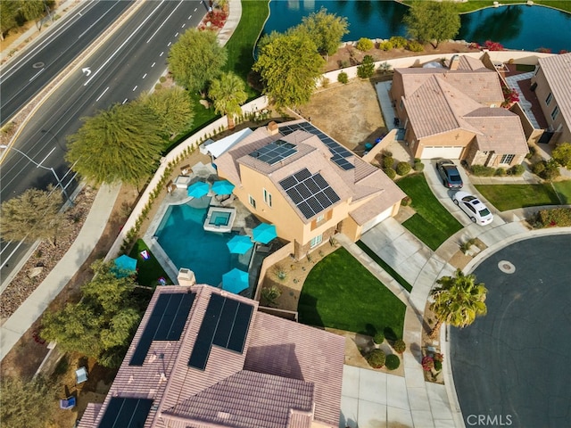 bird's eye view featuring a water view