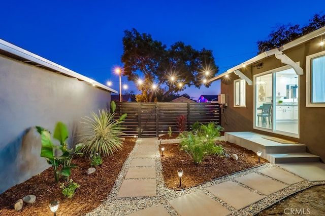 view of yard at night