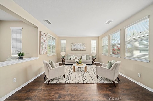 living room featuring dark hardwood / wood-style flooring