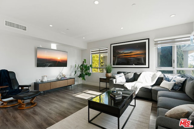 living room featuring dark hardwood / wood-style floors