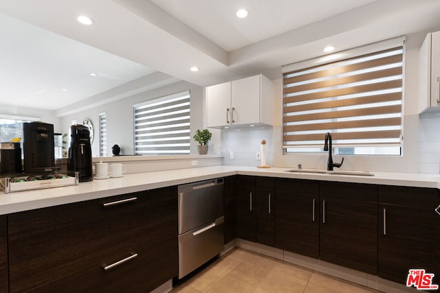 kitchen with white cabinetry, a healthy amount of sunlight, dishwasher, and sink