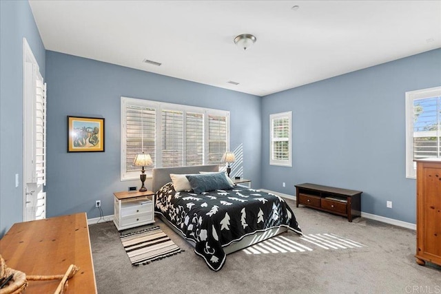 bedroom with carpet flooring, multiple windows, and baseboards