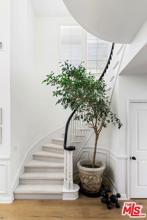 staircase featuring hardwood / wood-style floors