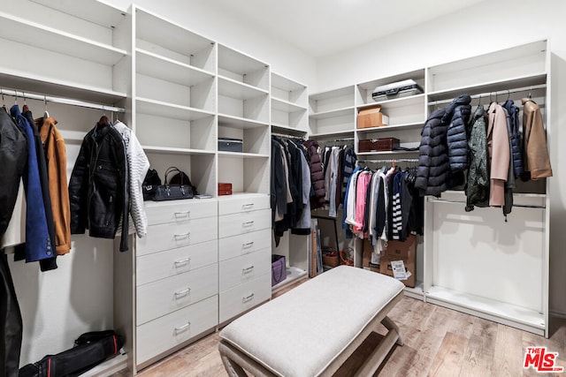 walk in closet featuring light hardwood / wood-style flooring