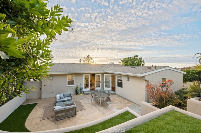 331 Ledroit St, Laguna Beach, CA 92651 - rear view of property featuring a patio area, outdoor lounge area, fence, and stucco siding