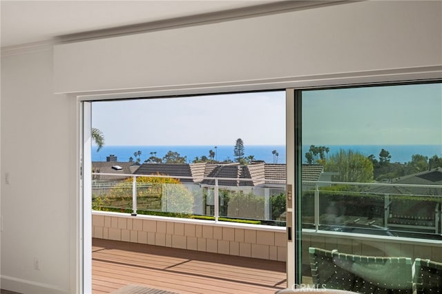331 Ledroit St, Laguna Beach, CA 92651 - doorway to outside with wood finished floors and a water view