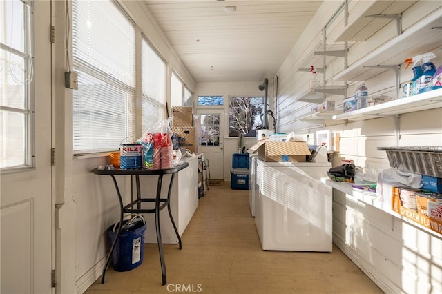 kitchen featuring light hardwood / wood-style floors and washing machine and clothes dryer