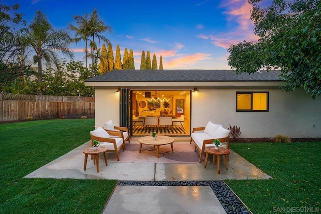 exterior space featuring a yard and an outdoor hangout area