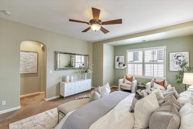 bedroom featuring carpet floors and ceiling fan