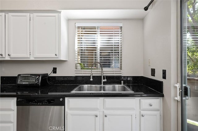 kitchen with dishwasher, sink, and white cabinets