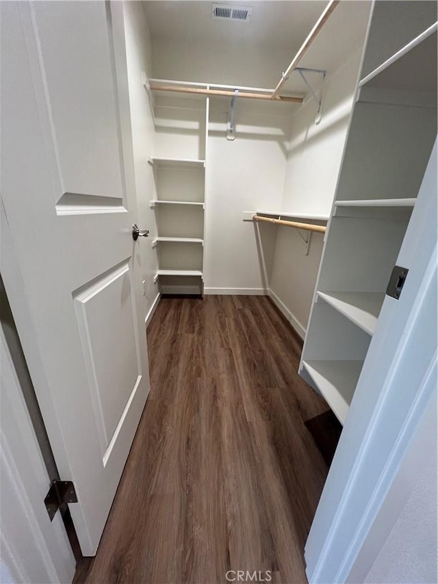 spacious closet featuring dark hardwood / wood-style floors