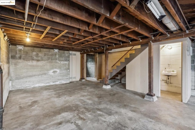 basement with sink