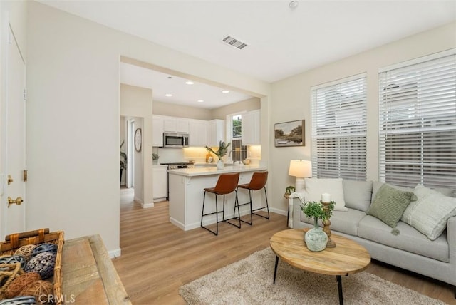 living room with light hardwood / wood-style floors