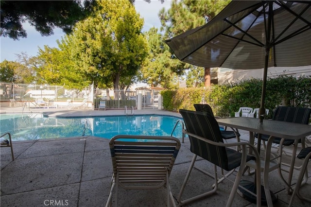 view of swimming pool with a patio