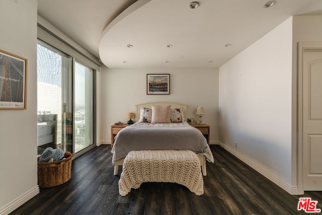 bedroom with dark hardwood / wood-style floors