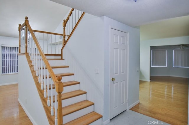 staircase featuring hardwood / wood-style flooring