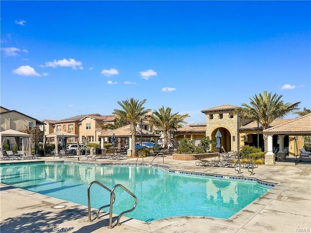 view of swimming pool with a patio area