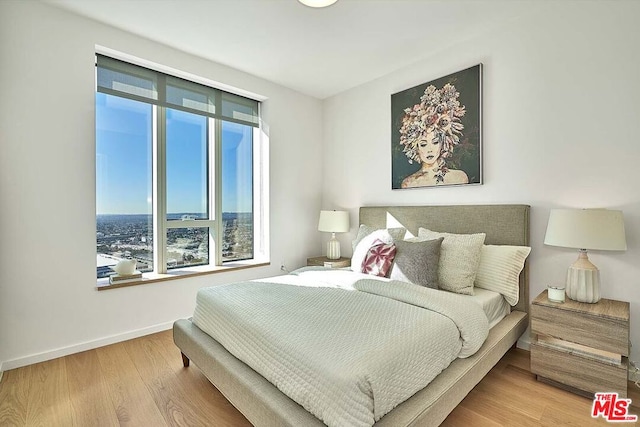 bedroom with light hardwood / wood-style flooring