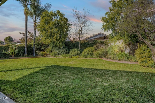 view of yard at dusk