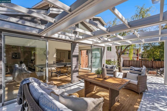 view of patio featuring outdoor lounge area and a pergola