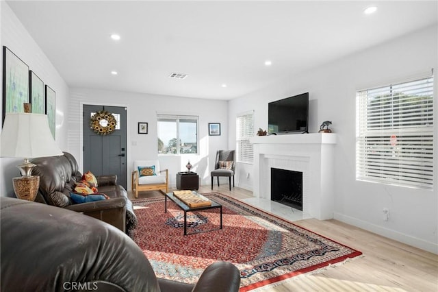 living room with light hardwood / wood-style floors