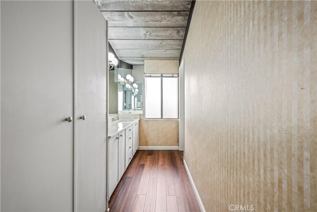 bathroom featuring hardwood / wood-style flooring and vanity