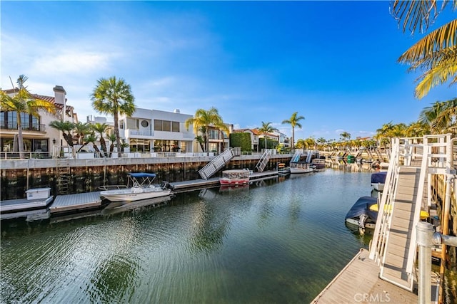 view of dock with a water view