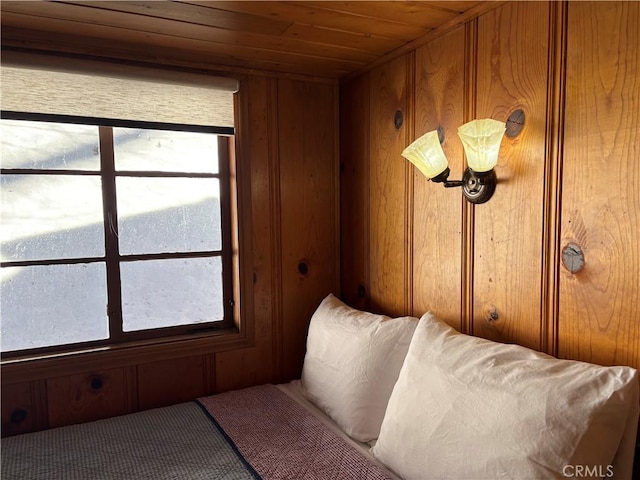 interior space featuring wooden walls and wood ceiling