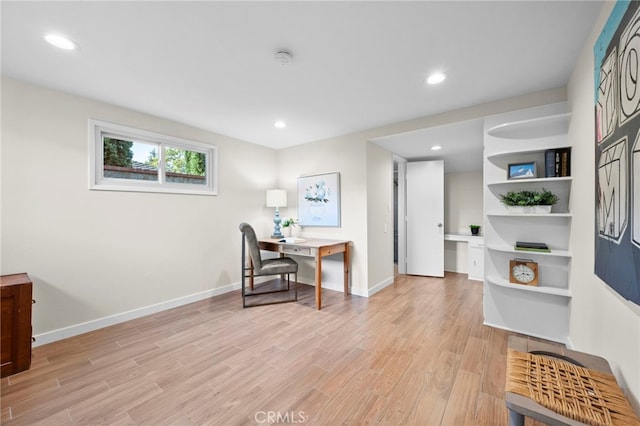 home office featuring light hardwood / wood-style flooring