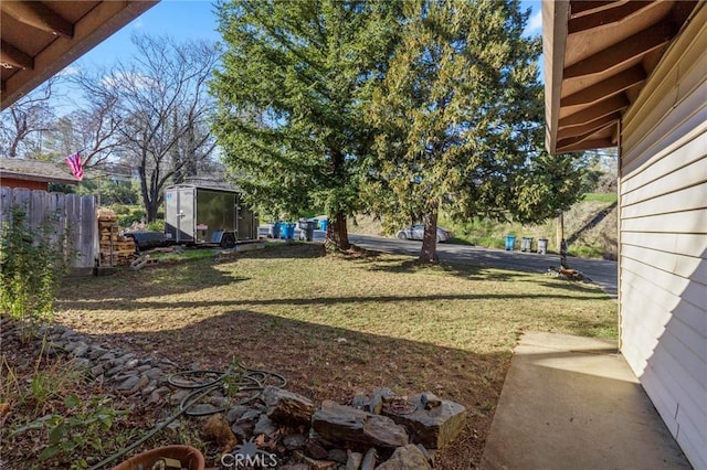 view of yard with a storage shed