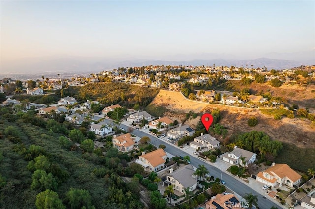 view of aerial view at dusk