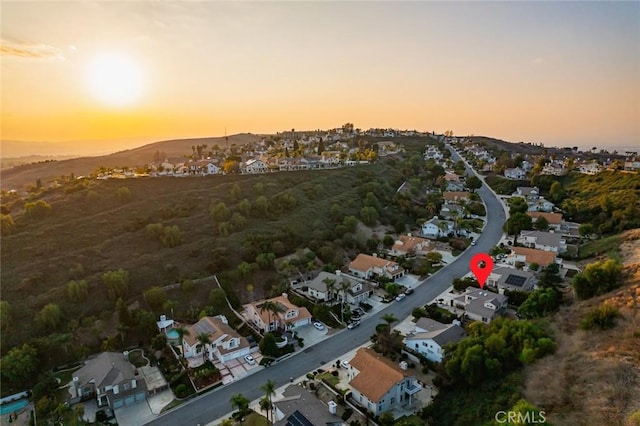 view of aerial view at dusk