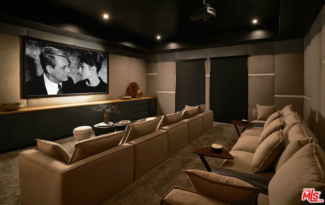 home theater with carpet flooring