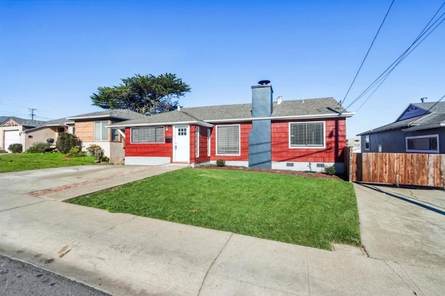 ranch-style house with a front lawn