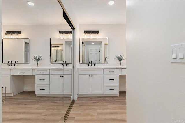 bathroom with vanity and wood-type flooring